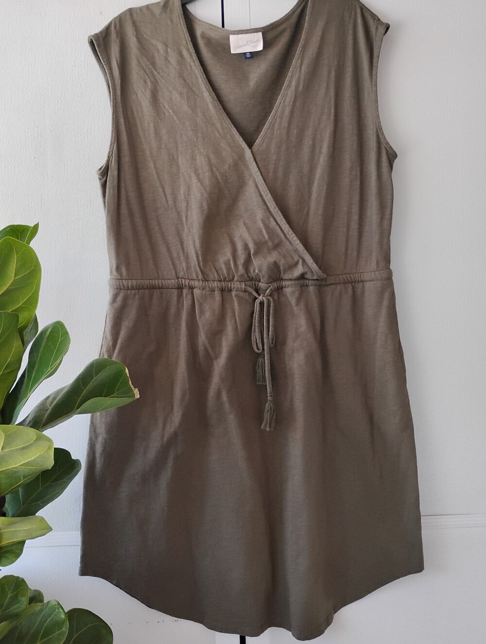Universal Thread Sleeveless Olive Wrap-Front Drawstring Dress